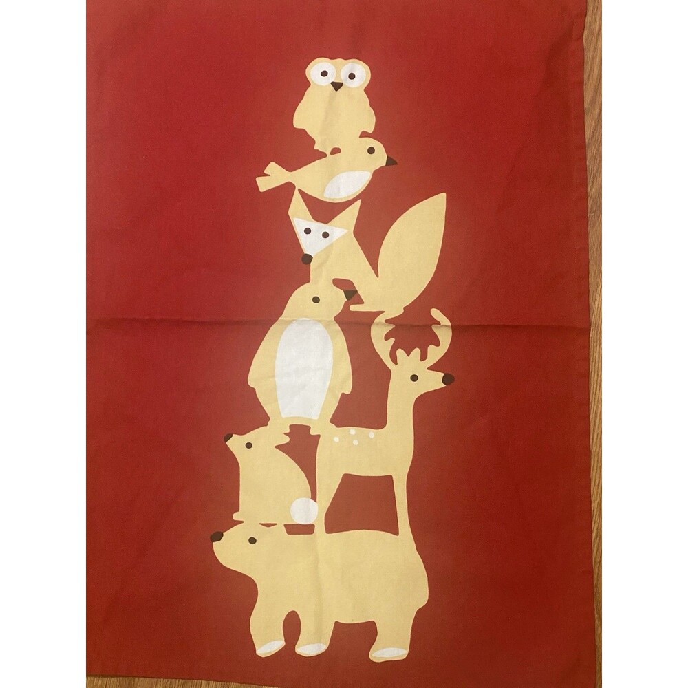 Crate & Barrel Red Christmas Critters Lg Cotton Kitchen Dish Tea Towel Deer Bear